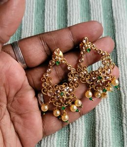 Gold Tone and Pearl Dangle Earrings
