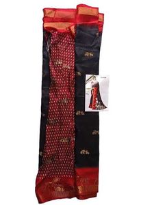 Dola Silk Softy Crush Saree | Black &amp; Red Traditio
