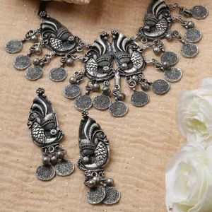 Oxidized Silver Peacock Jewelry Set