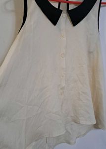 Chic White Blouse with Black Collar