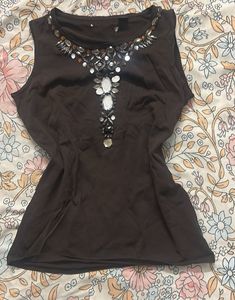 Brown Embellished Tank Top