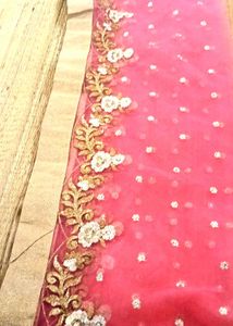 Pink Net Embroidered Dupatta