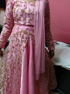 Pink &amp; Gold Embroidered Anarkali.
