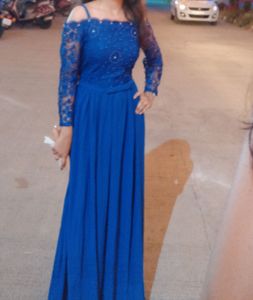 Elegant Blue Lace Maxi Dress