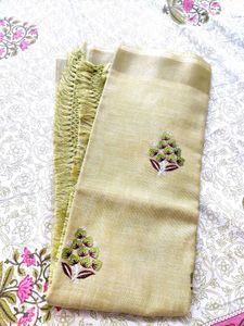 Pista Pure cotton Saree With Blouse Piece