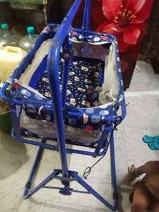 Baby Cradle - Blue with Cartoon Print