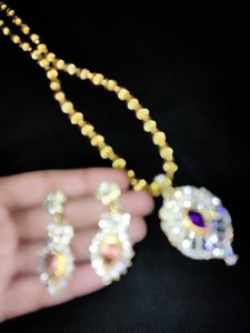 gold plated stone necklace with earrings set