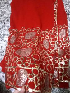 Red &amp; Silver Embellished Saree