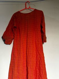 Orange Embroidered Kurta - Size: S