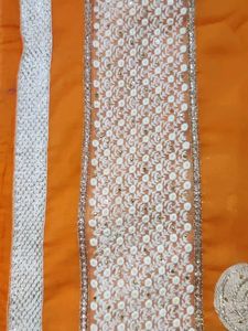 Orange &amp; White Embroidered Saree