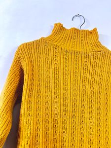 High Neck Woman Sweater In Mustard Colour