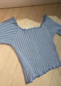 Sky Blue Ribbed Crop Top