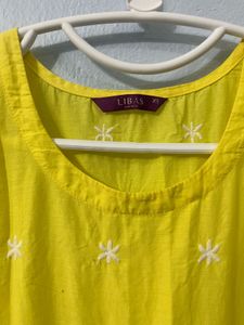 Yellow Embroidered Kurta with Lace Trim