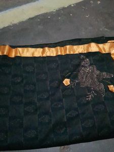 Black With Yellow Border Saree