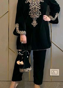 Royal Blue Velvet Kurta Set