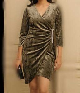 Olive Green Velvet Mini Dress