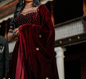 Maroon Velvet Lehenga