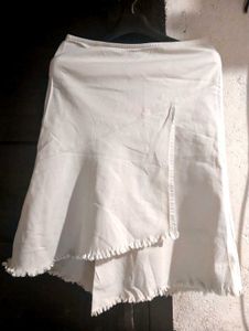 Cream Fringed Asymmetrical Skirt