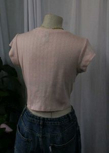 H&amp;M Pink Ribbed Crop Top