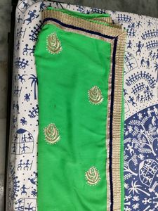 Pista Green Colour Embroidered Saree.