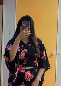 Black Coord Set With Floral Print