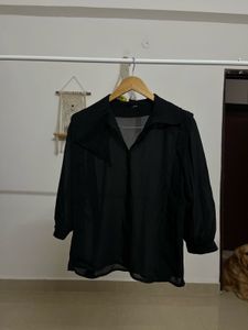 Black Sheer Cowl Neck Style Chiffon TOP