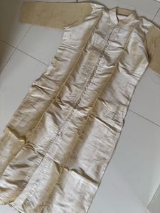 ✨ Golden Grace – Handcrafted Raw Silk Kurta in XL