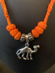 Orange Cord Camel Pendant Handcrafted  Necklace