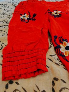 Red Floral Embroidered Top