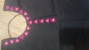 Bleck Panjabi Dress With Neck Mirror Work And Pink