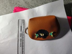 Brown Floral Pouch With Keychain Attachment