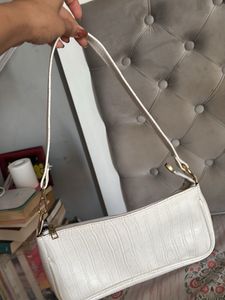 White Croc Embossed Shoulder Bag
