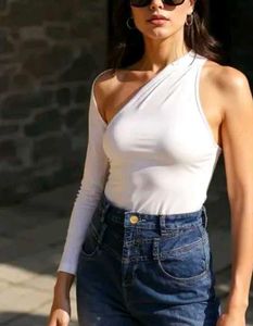 White One-Shoulder Top With Tag