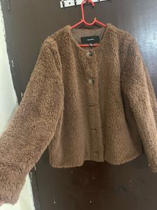 Fuzzy Brown Button-Up Jacket