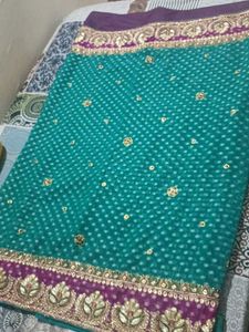 Elegant Green Ethnic Saree with stiched blouse-34