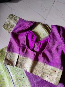 Purple Green Embellished Saree &amp; Blouse Set