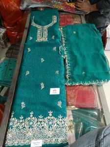 Teal Embroidered Dress Material