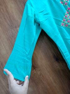Teal Embroidered Kurti
