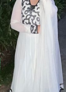 Elegant White anarkali with dupatta