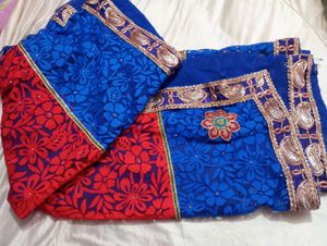 Designer Blue And Red Saree (Women)