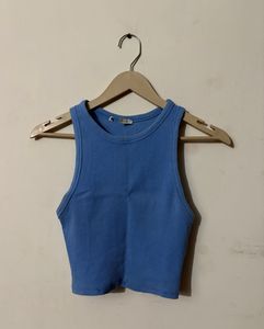 Zara Women's Blue Ribbed Tank Top