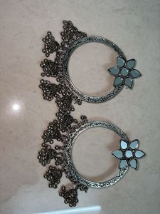 Silver Tone Floral Hoop Earrings