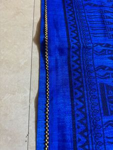Elegant Blue &amp; Gold varli painting Saree