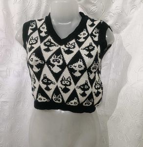 Cute Bear Print Knit Vest