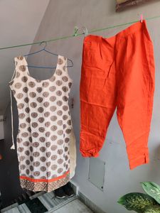 chanderi work kurta pant set