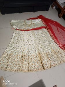 Cream Red Lehenga Choli