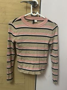 Striped Ribbed Knit Top stretchable