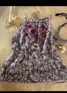 Embroidered Top Halter Neck