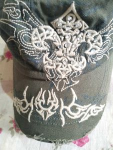 Y2K Olive Green Cap with Embroidery