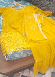 Yellow Embroidered Kurta and pizama